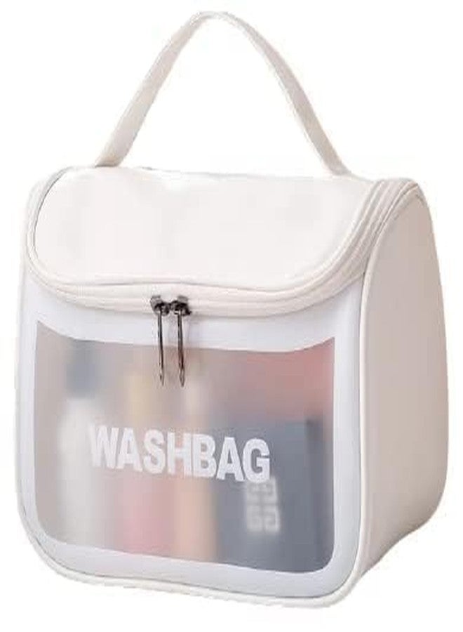 WISHBONE WASH Bag Big Travel Toiletry Bag Clear Cosmetic Wash Bag Cosmetic Makeup Bag Zipper Cosmetic Pouch Household Grooming Kit Toiletry Wash Storage Bag for Women and Men, Girl (White) - Image 1
